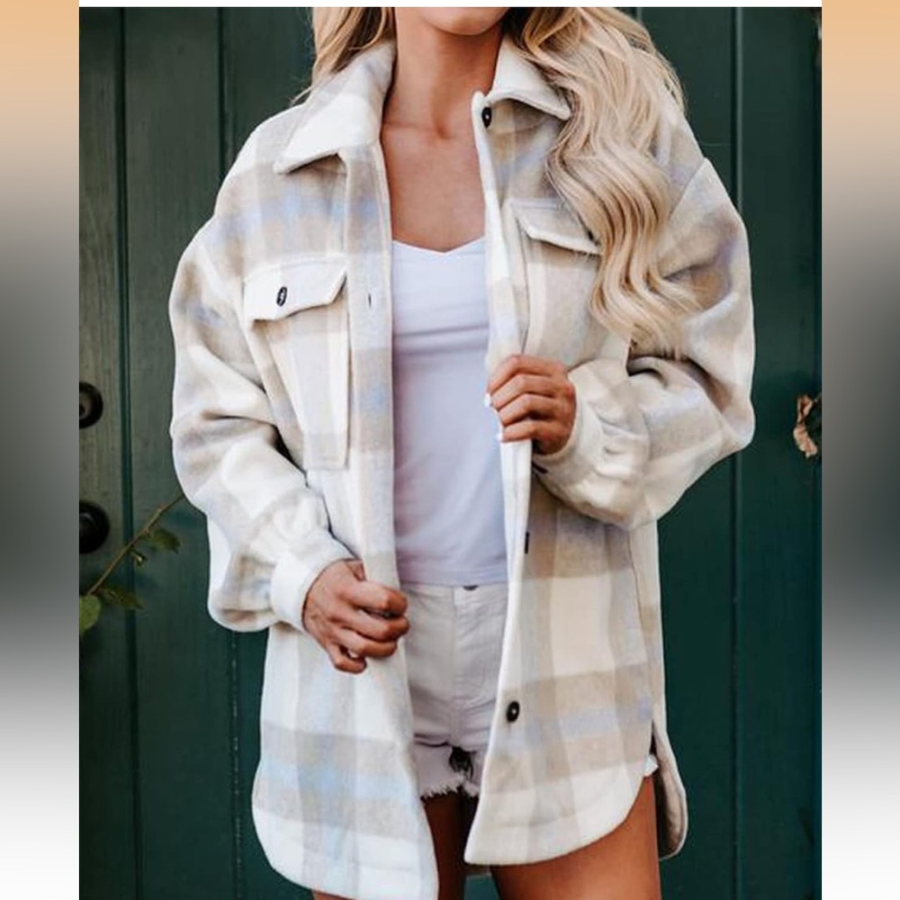 Women's Plaid Utility Jacket - Cream and Tan